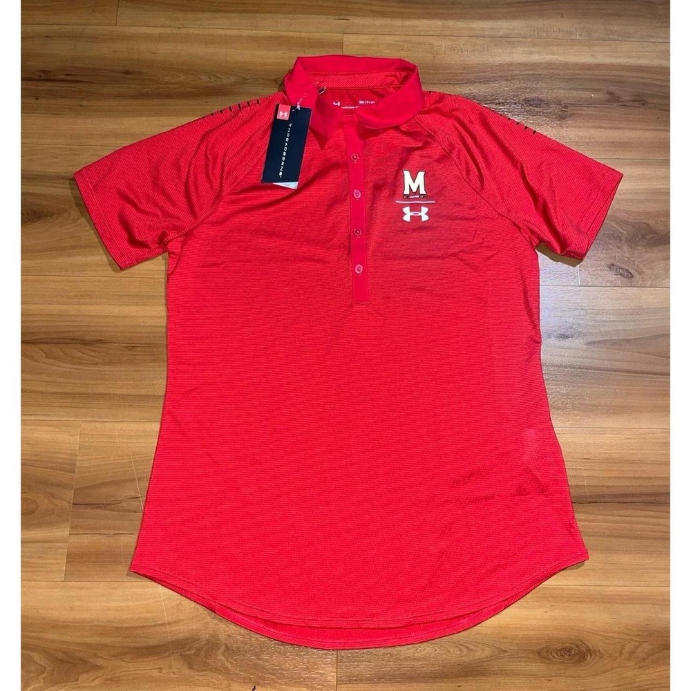 NWT Under Armour Maryland Terps College Polo Loose Fit Performance Shirt